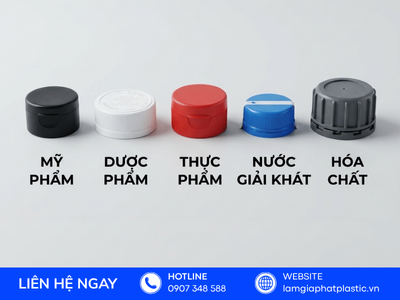 Gia công nắp chai nhựa đặc trưng cho ngành mỹ phẩm dược phẩm thực phẩm nước giải khát hóa chất