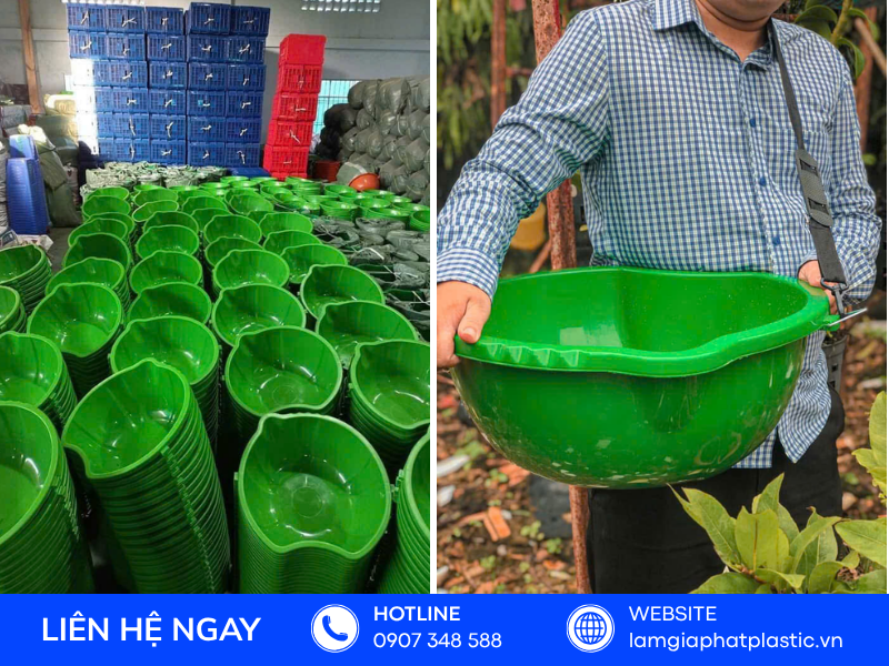 Thau nhựa rải phân bón chuyên dụng thiết kế gờ ôm hông tiện lợi cho nông dân rải phân đồng ruộng
